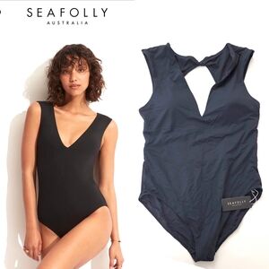 NWT Seafolly Australia Collective V Neck One Piece True Navy 14 Plus Swimsuit